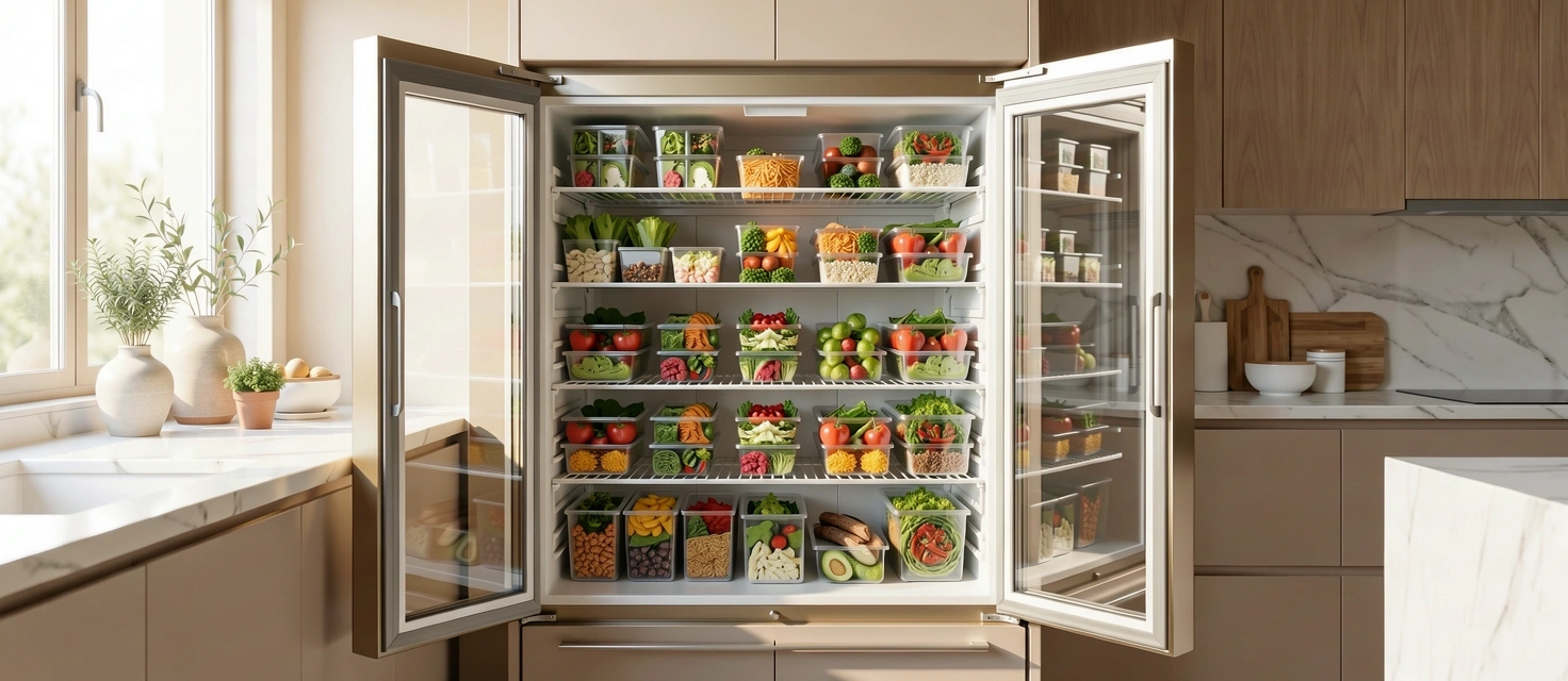 Organized meal kits in a premium kitchen setting